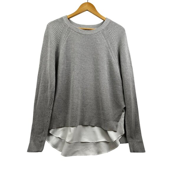 Vtg Lauren Ralph Lauren Sweater Womens L Gray Layered Shirttail Hem Cotton Knit - Picture 2 of 8